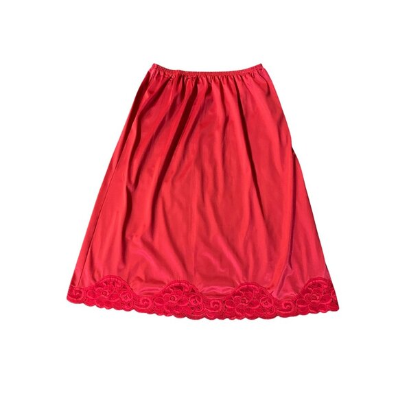 Vintage Vanity Fair Half Slip Red Nylon Lace Trim Womens M 26" USA - Picture 3 of 15